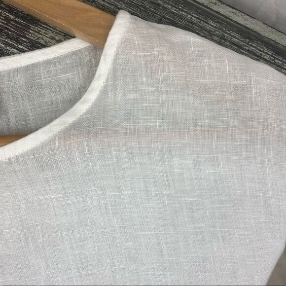 Chico’s White Linen Short Sleeve Top Blouse 1 M 8 - Picture 3 of 4